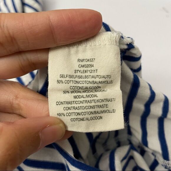 Anthropologie Tiny Leila Embroidered Tee Shirt Striped Puff sleeve blouse sz XS - Picture 6 of 7